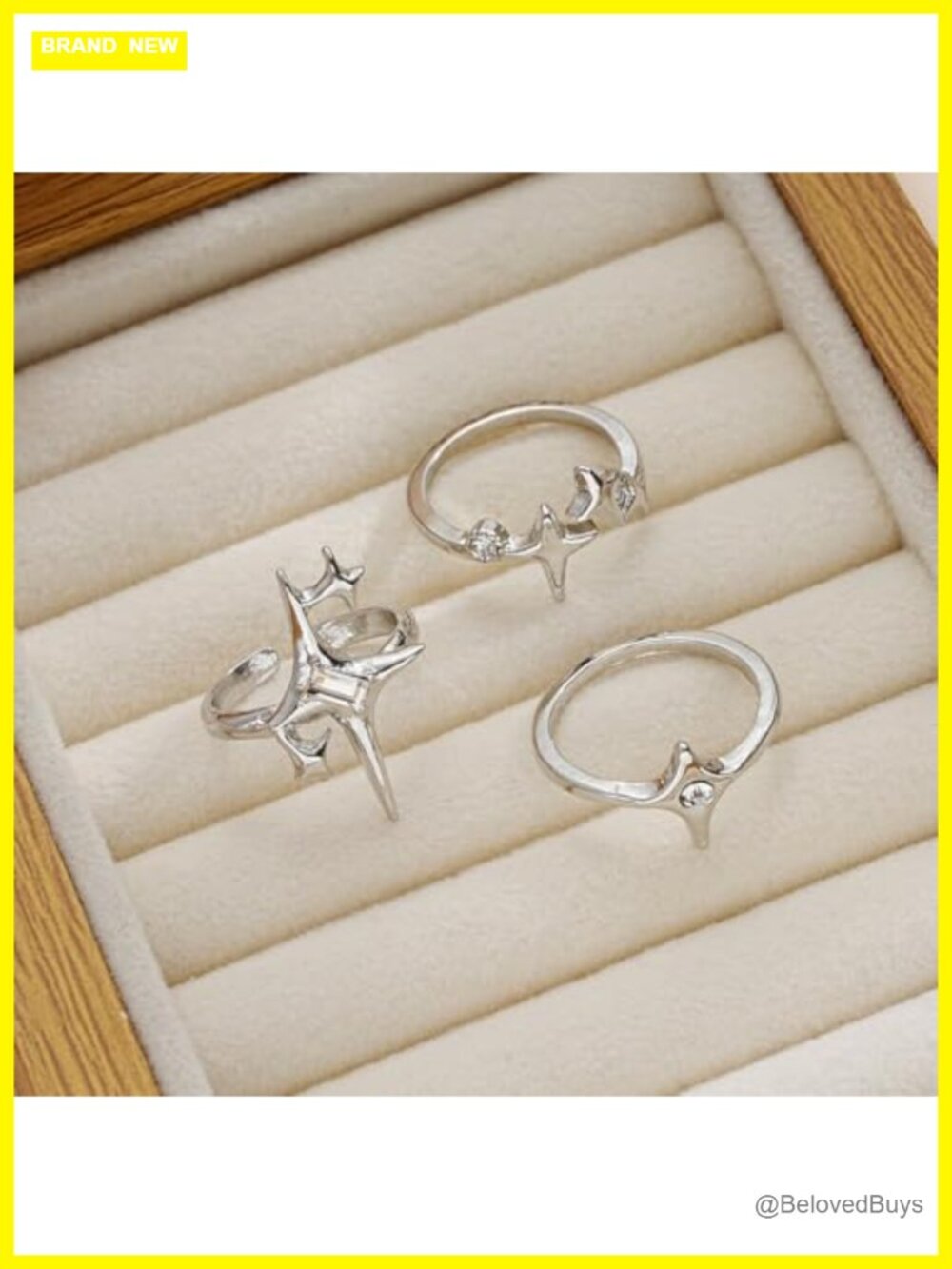 3pc Silver Star Statement Rings Chunky Open Adjustable Stacking Set Punk Goth - Picture 3 of 4